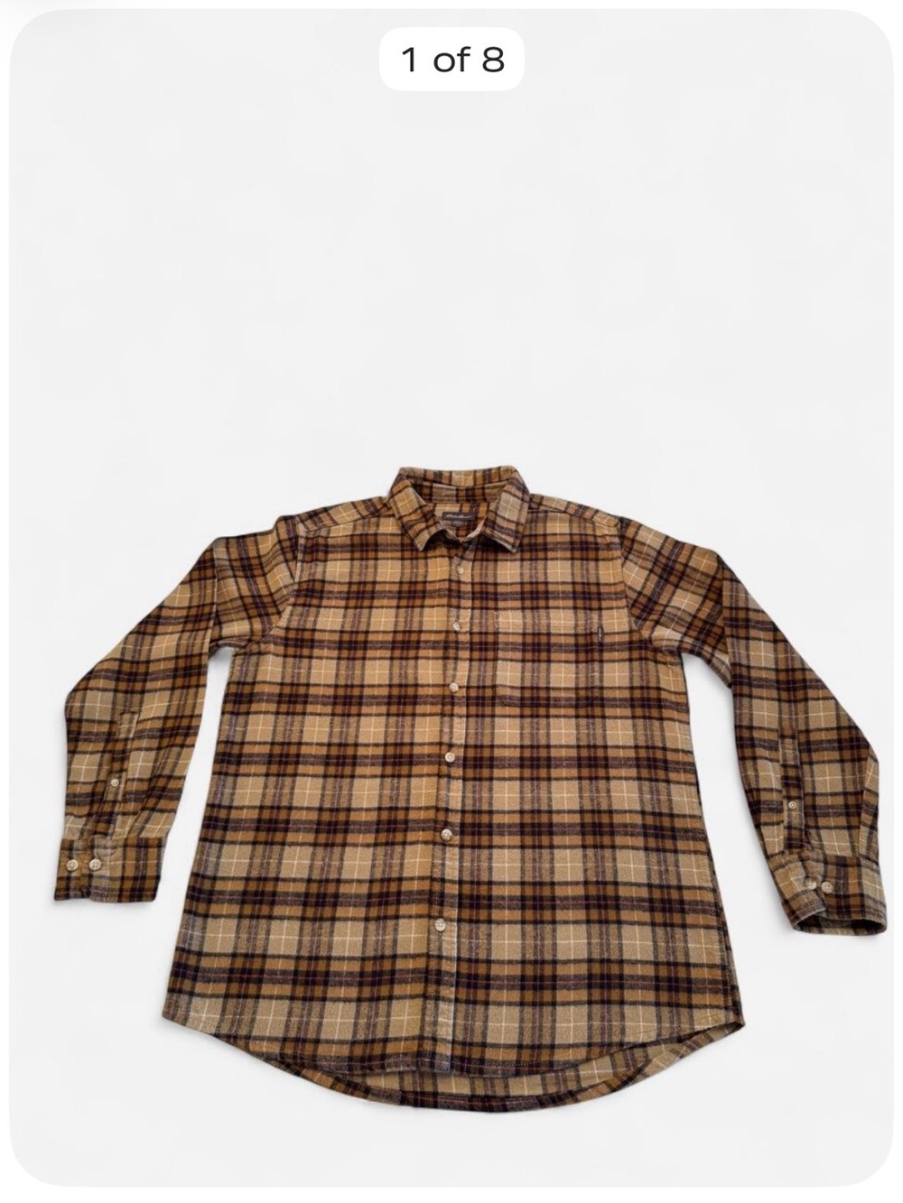 Eddie Bauer Men’s Plaid Flannel Shirt Large 100% Cotton Brown Navy